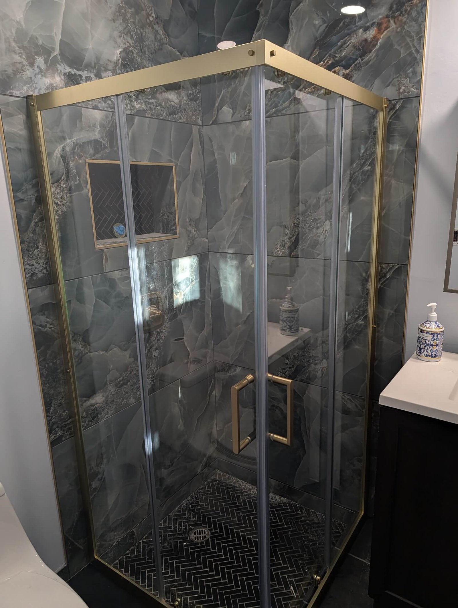 Black and Gold Shower Remodel Eastside Tucson